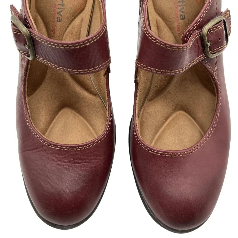 Comfortiva Womens 8.5M Burgundy Leather Mary Jane Shoes Pillowtop Memory Foam - Picture 5 of 15